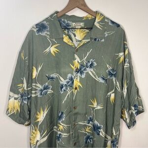 Tommy Bahama Men's Size XXL 100% Silk Green Button-Up Resortwear Casual
